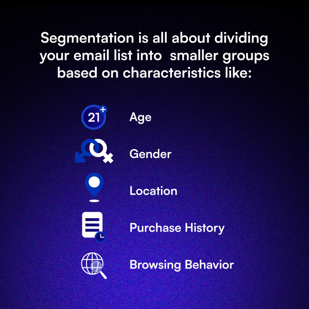 Segmentation is dividing your email list into smaller groups.