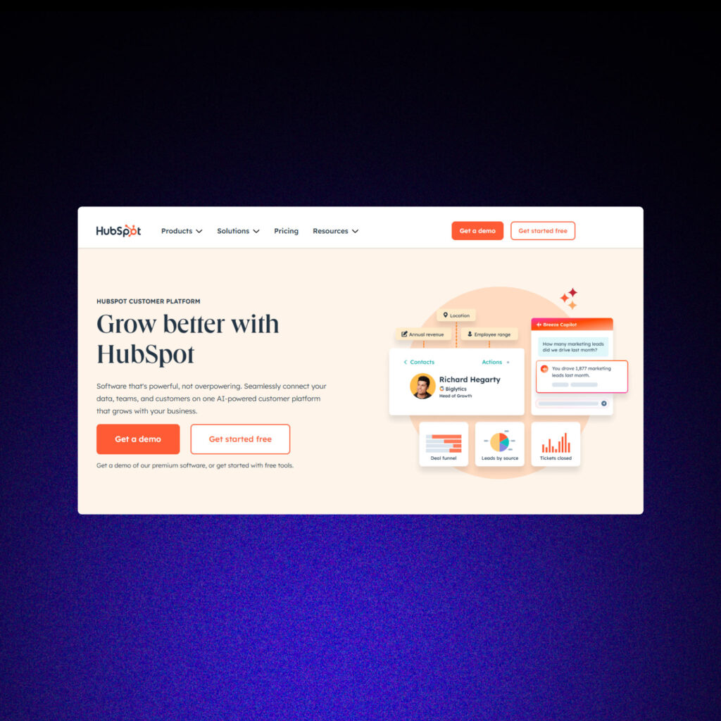 An image of Hubspot home page.