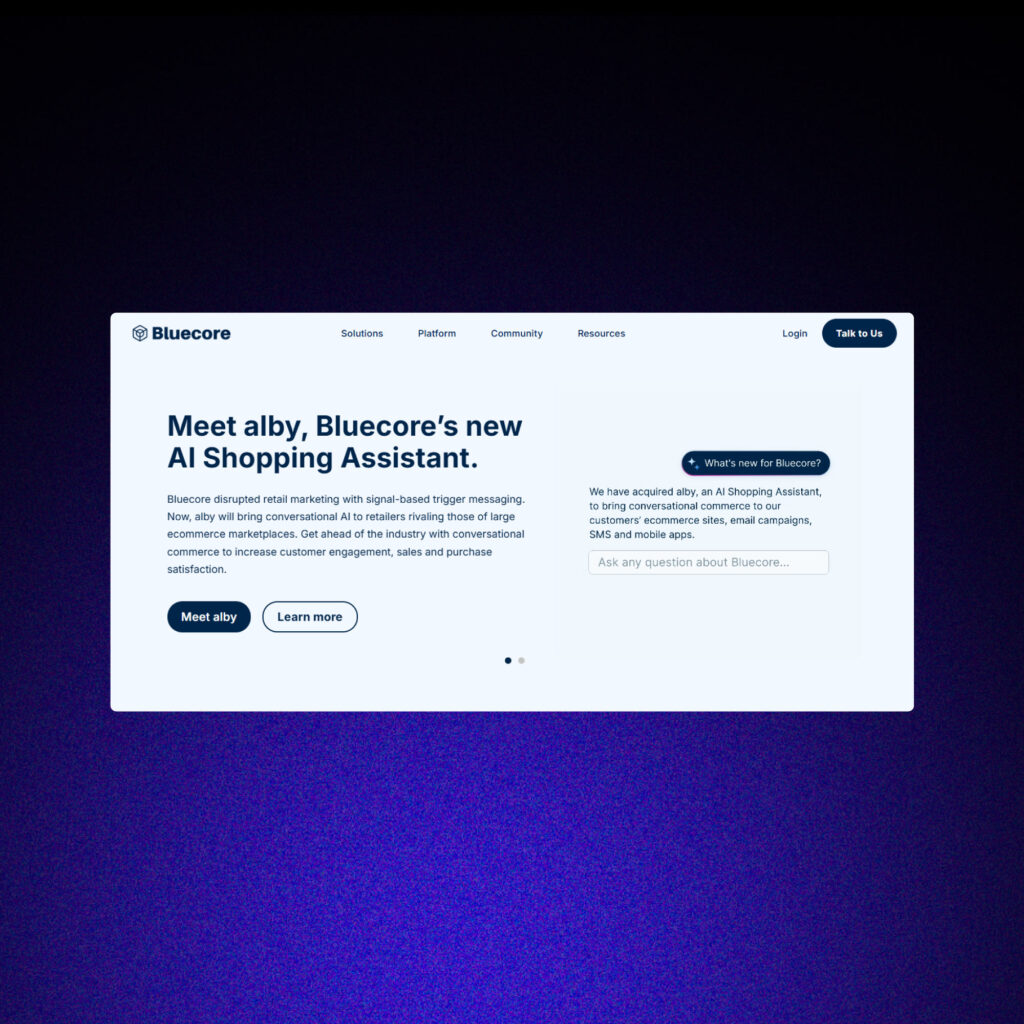 An image of Bluecore home page.