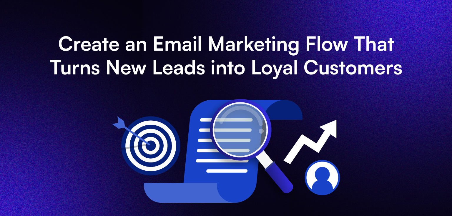 A header banner with the title: now for: for the titlE: Create an Email Marketing Flow That Turns New Leads into Loyal Customers