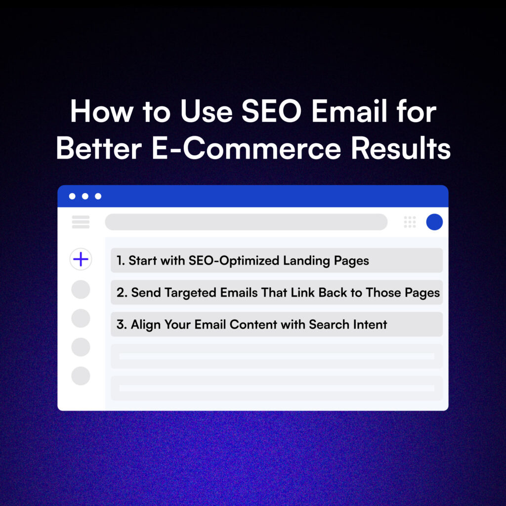Graphic showing a step-by-step list of how to use SEO email for e-commerce success.