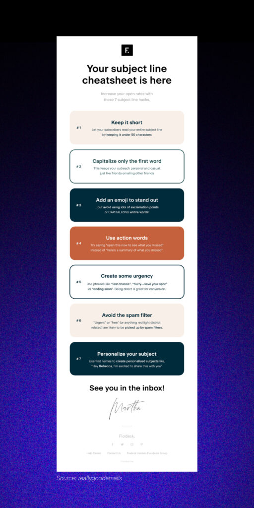 Subject line cheat sheet with actionable tips to improve open rates and boost email marketing performance.